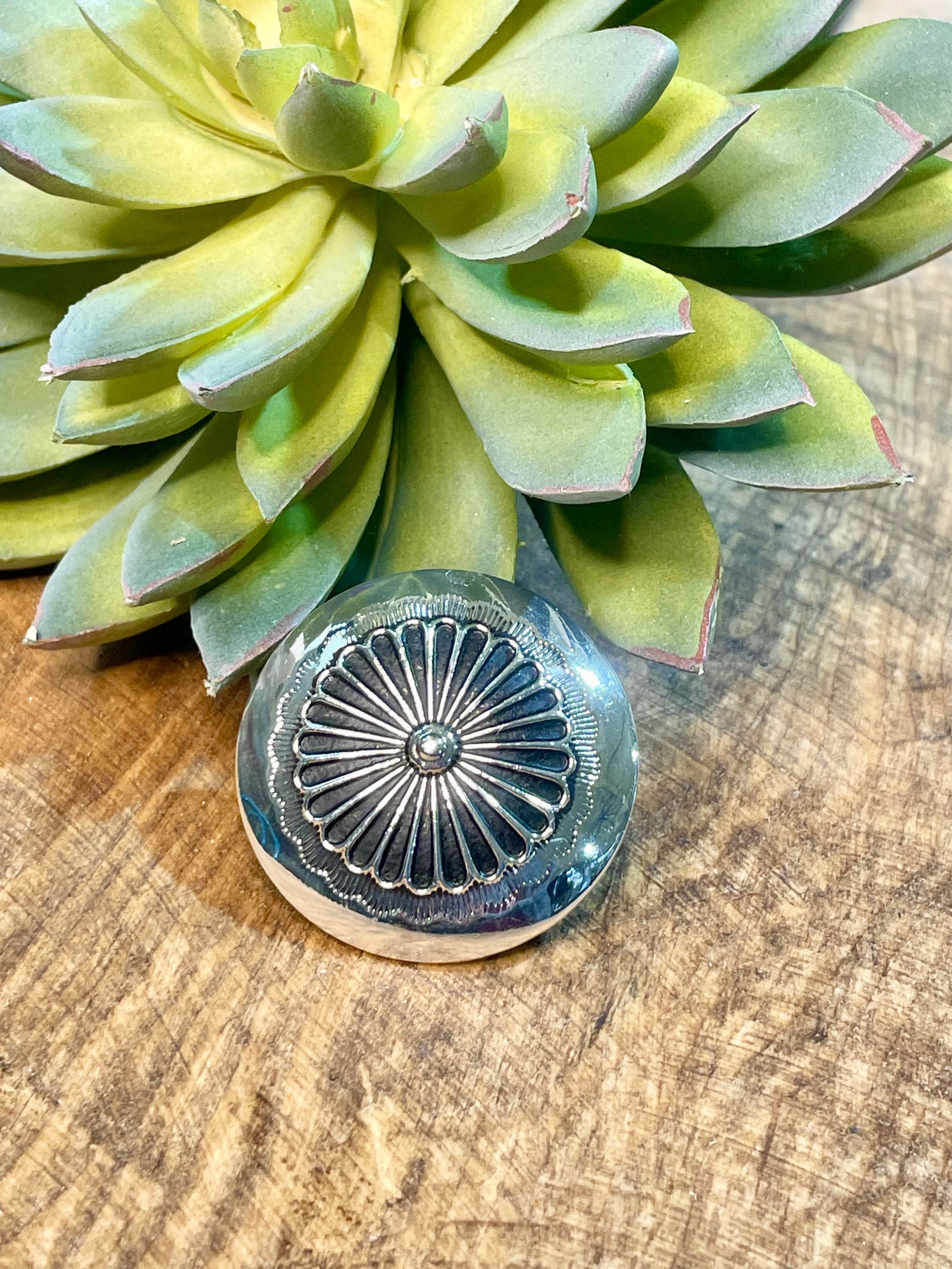 Round Starburst Stamped Concho Scarf Slide - 1.5"