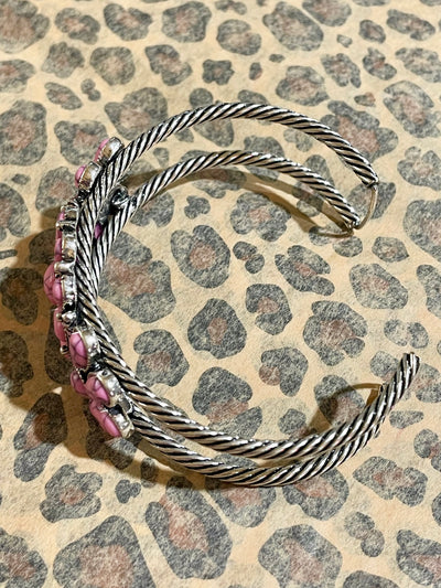 Triple Cluster Twisted Band Cuff - Pink