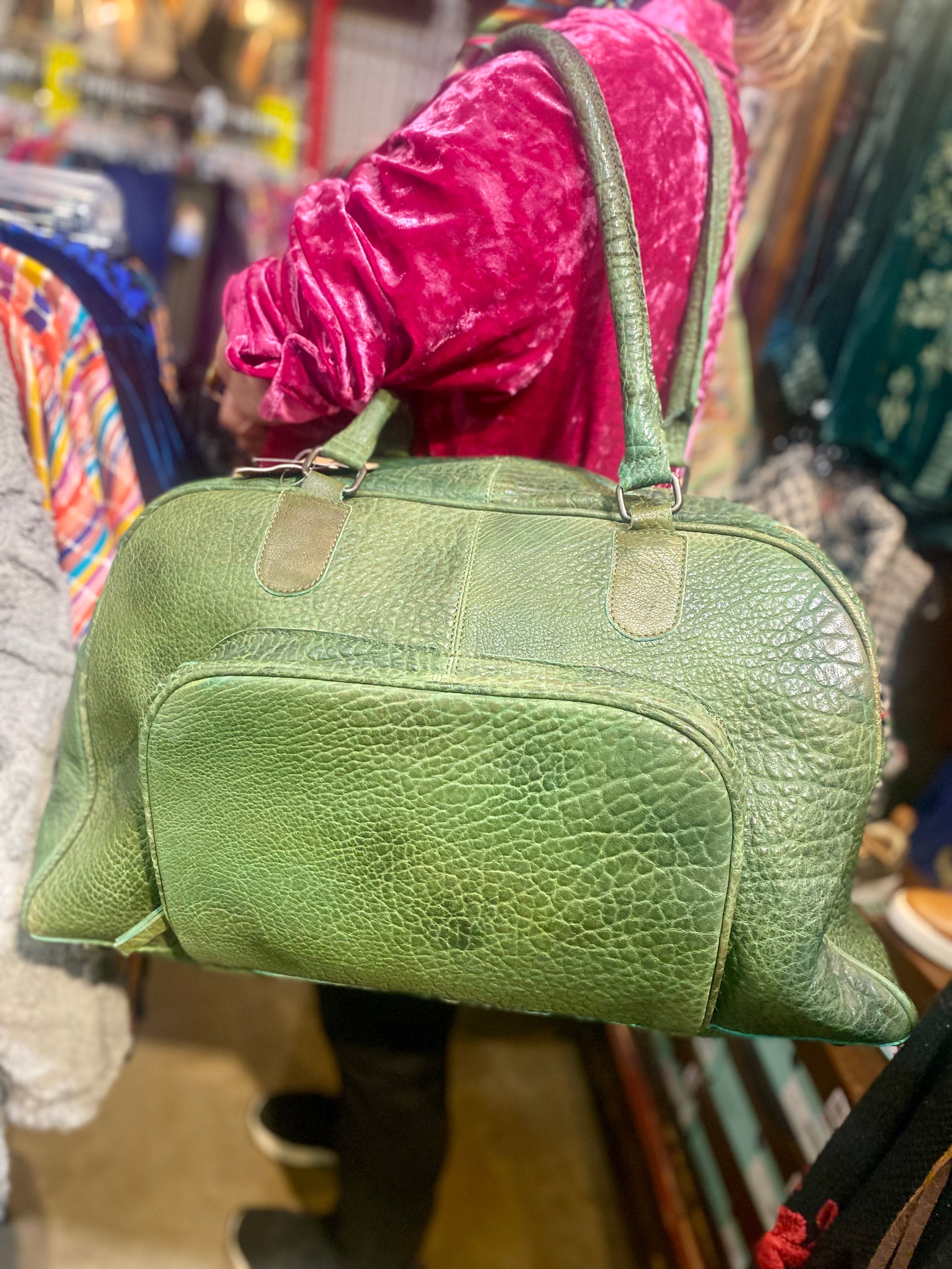 Turquoise Leather Weekender Handbag