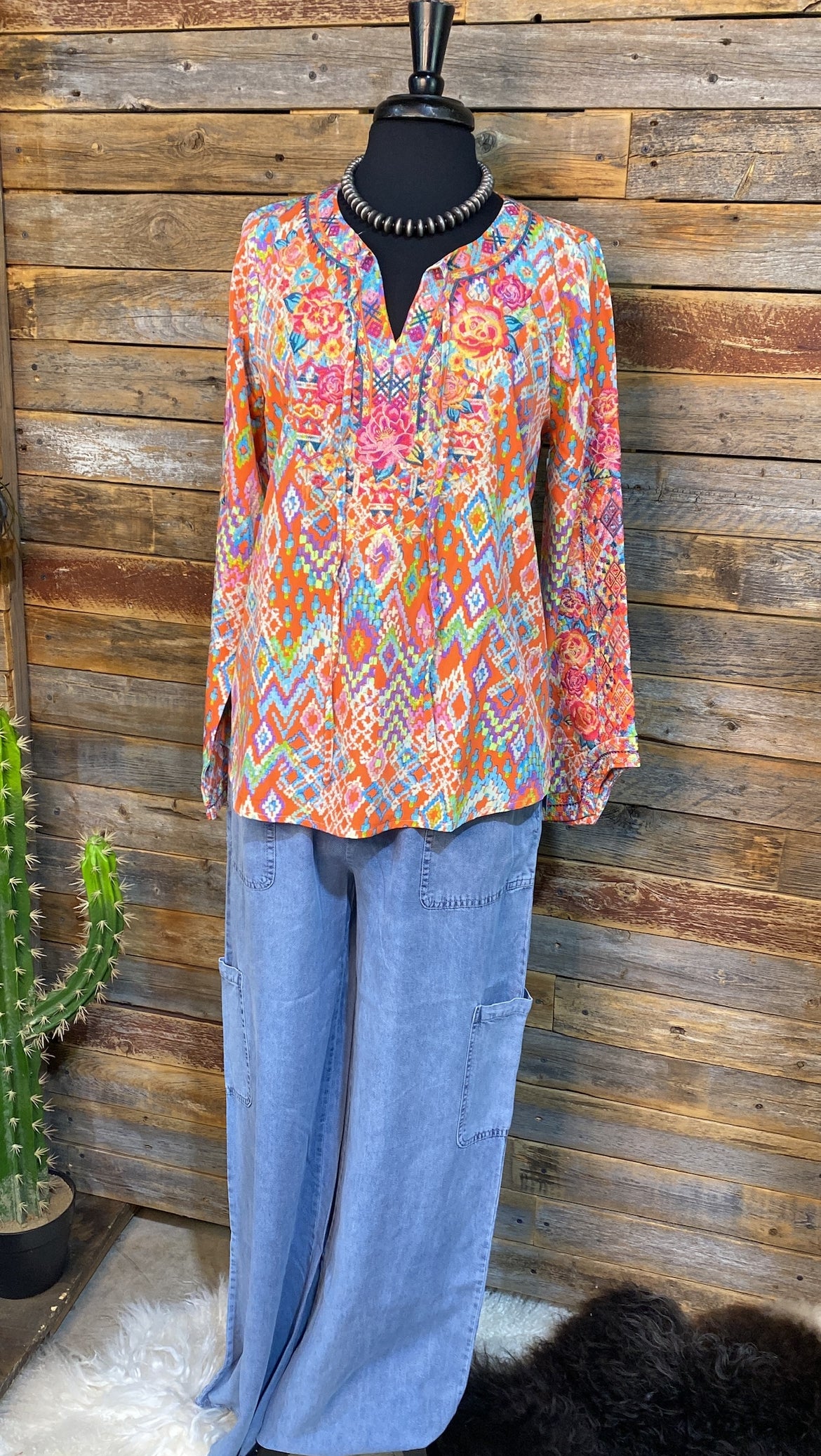 Kennedy Tangerine Aztec Printed Blouse