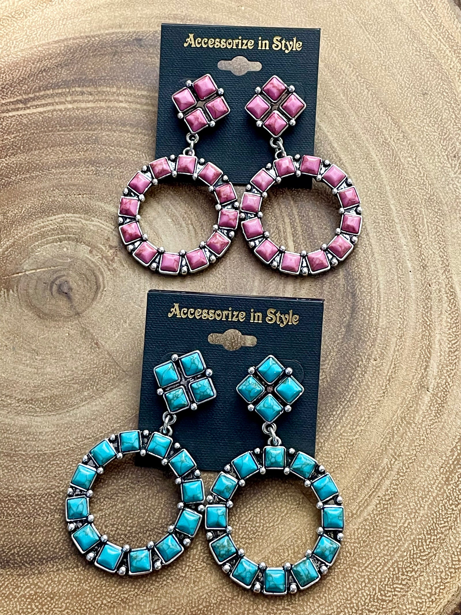 Hinoki Stone Diamond Post Hoop Earrings - 2.5"