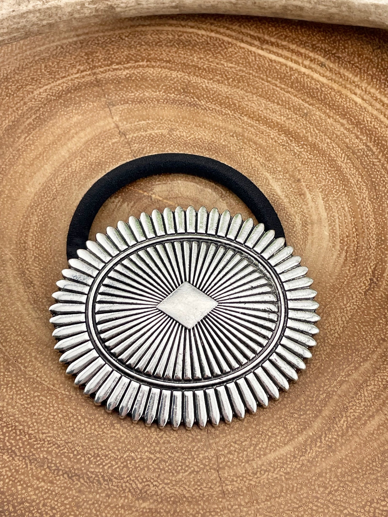 Chickasha Center Diamond Fashion Silver Scalloped Concho Hair Tie