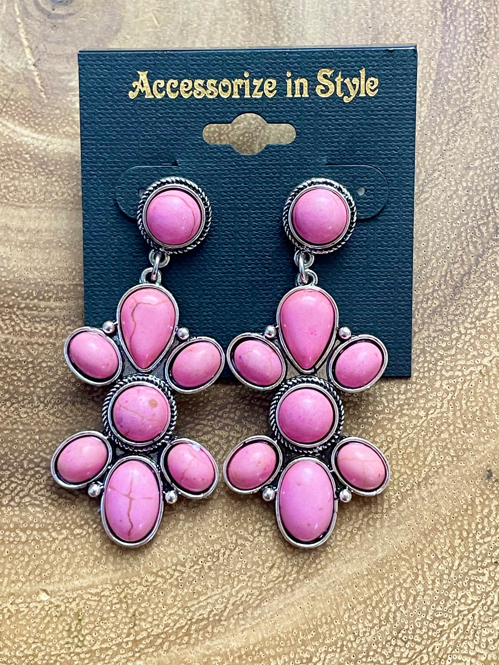 Benson Round Stone Post Cluster Drop Earrings - 2"