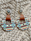 Skagit Fashion Concho Leather & Wood Hoop Earrings