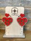 Lots of Love Rhinestone Edge Fashion Beaded Heart Earrings - Red