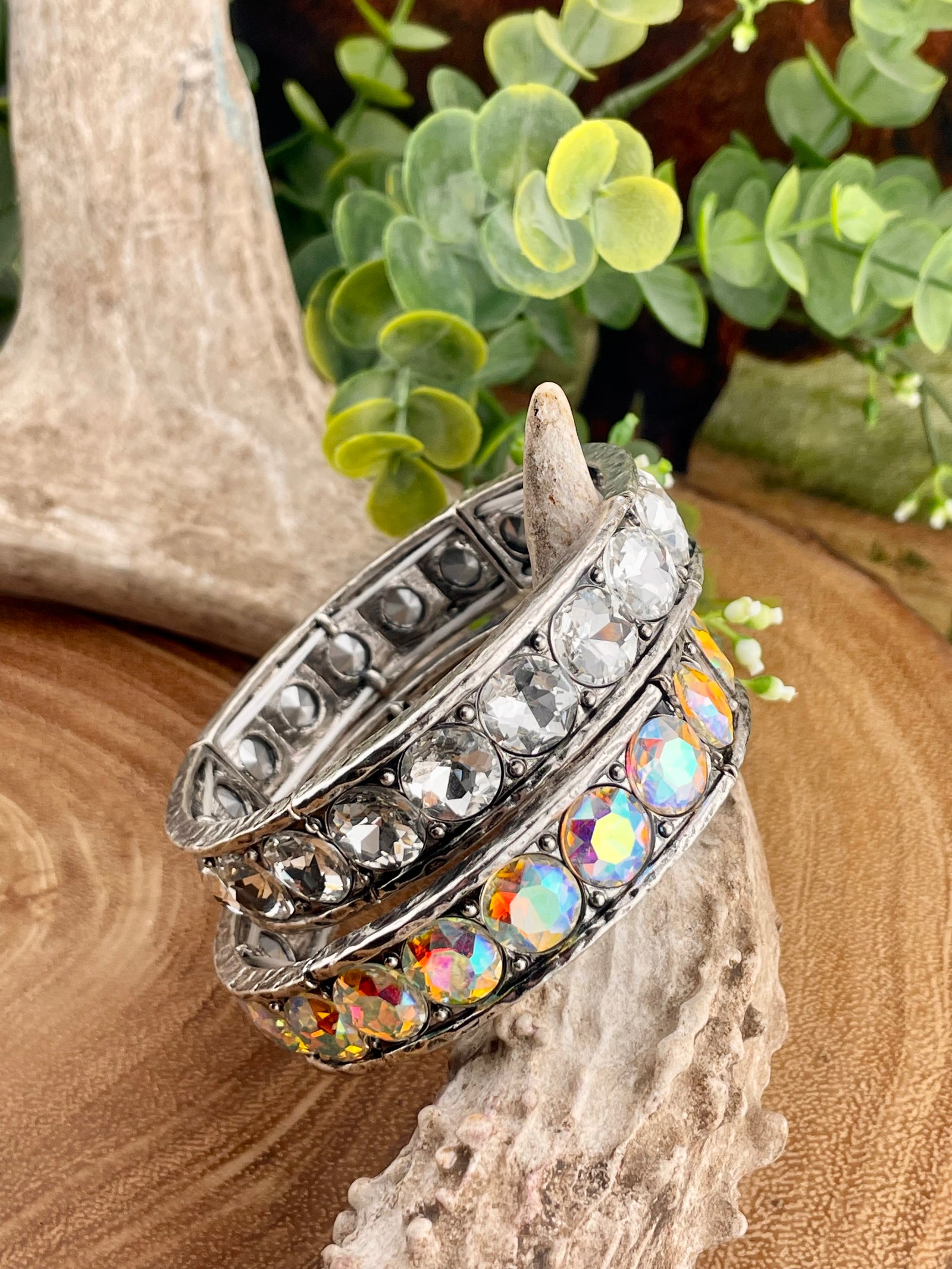 Claremore Round Set Rhinestone Stretch Bracelet