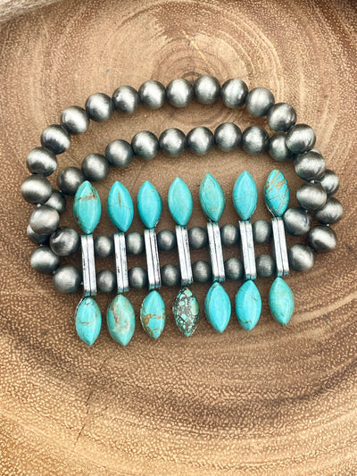 Clipston Double Strand Navajo Stretch Bracelet With Center Plates - Turquoise