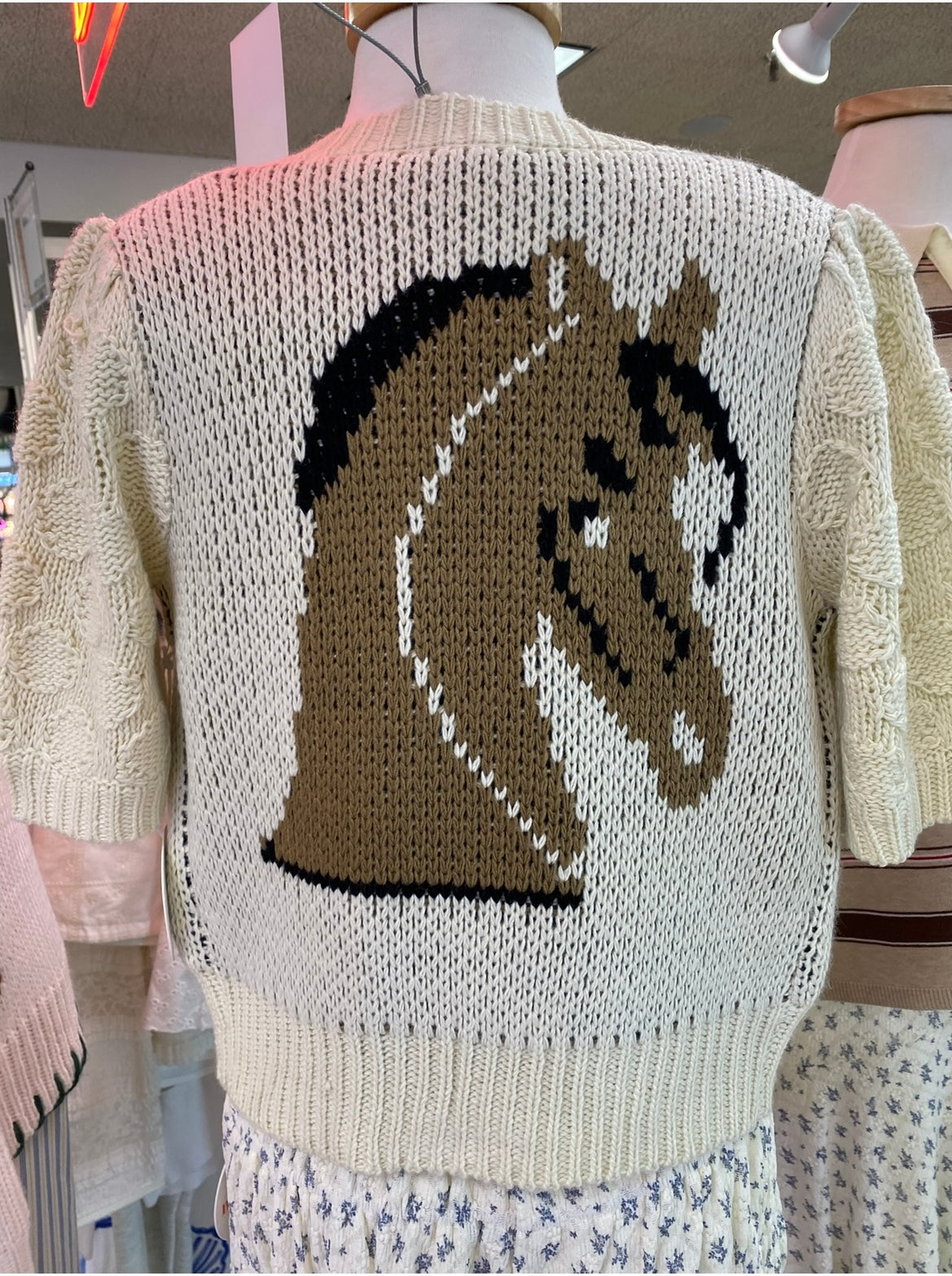 Bailey Horse Knit Cardigan With Puff Sleeves