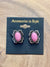 Penny Silver Frame Pink Oval Stud Earrings - .75"