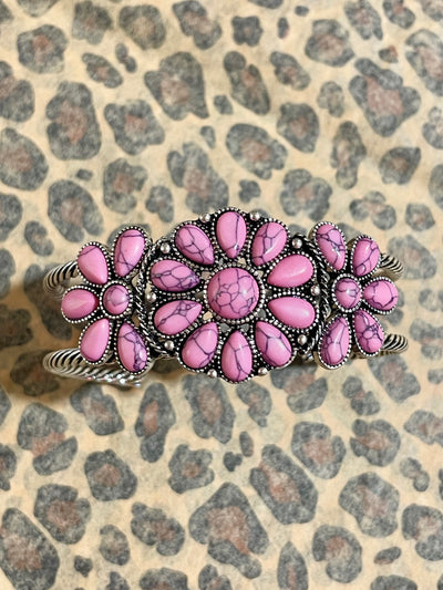 Triple Cluster Twisted Band Cuff - Pink