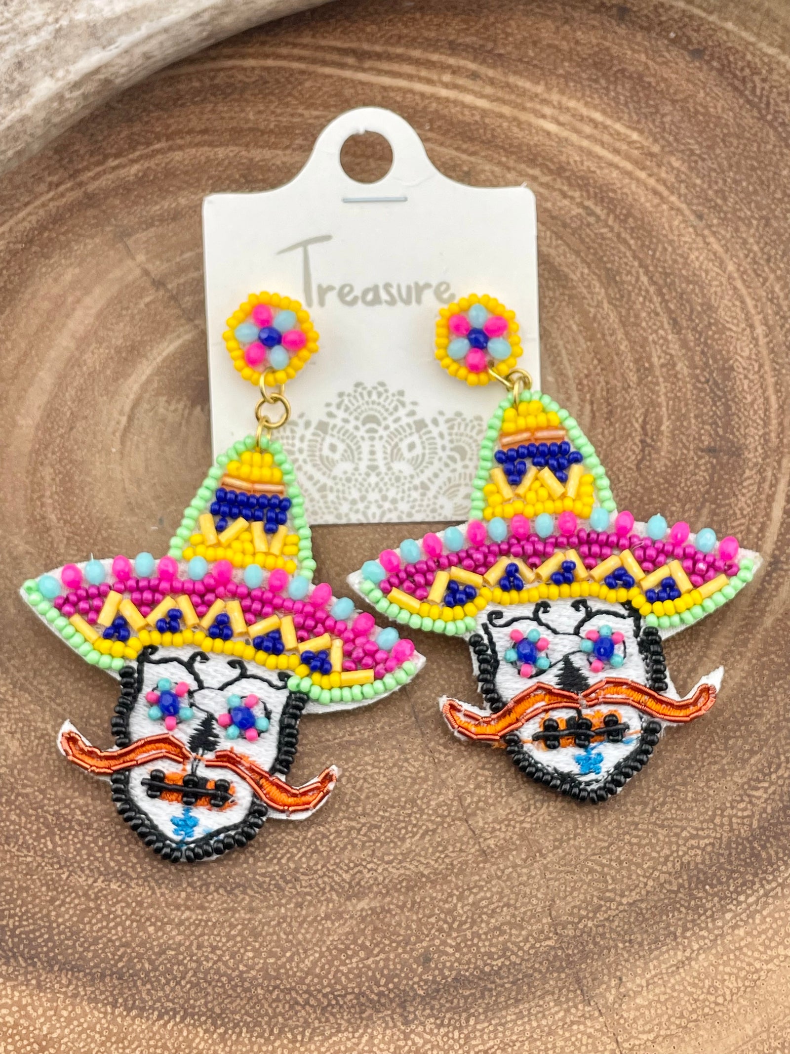 Beaded Sombrero Sugar Skull Earrings
