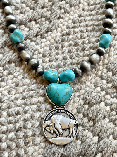Lincoln Fashion Navajo Necklace With Heart Coin Pendant - 18"