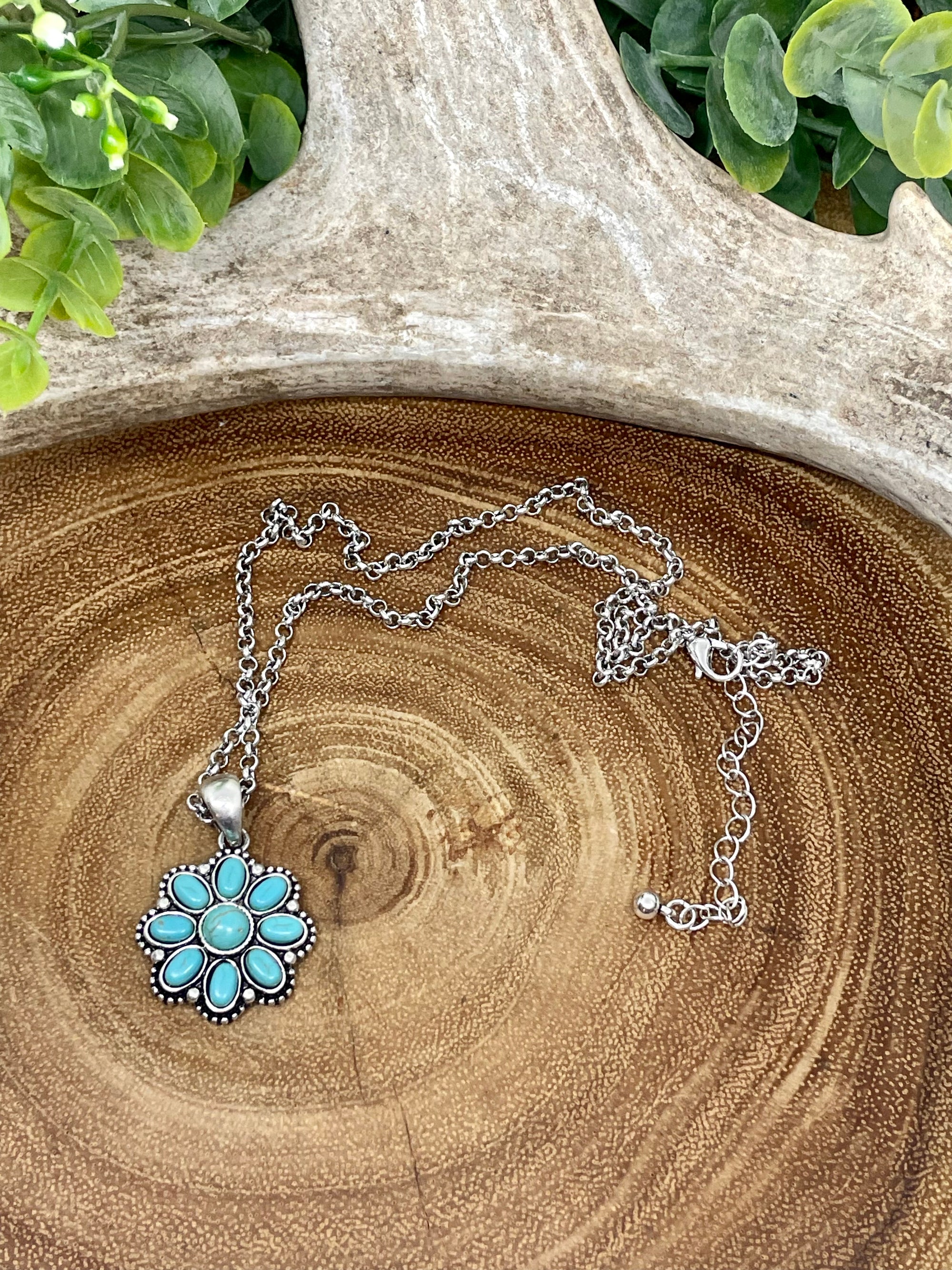 Stella Fashion Necklace With Turquoise Flower Cluster Pendant - 18"