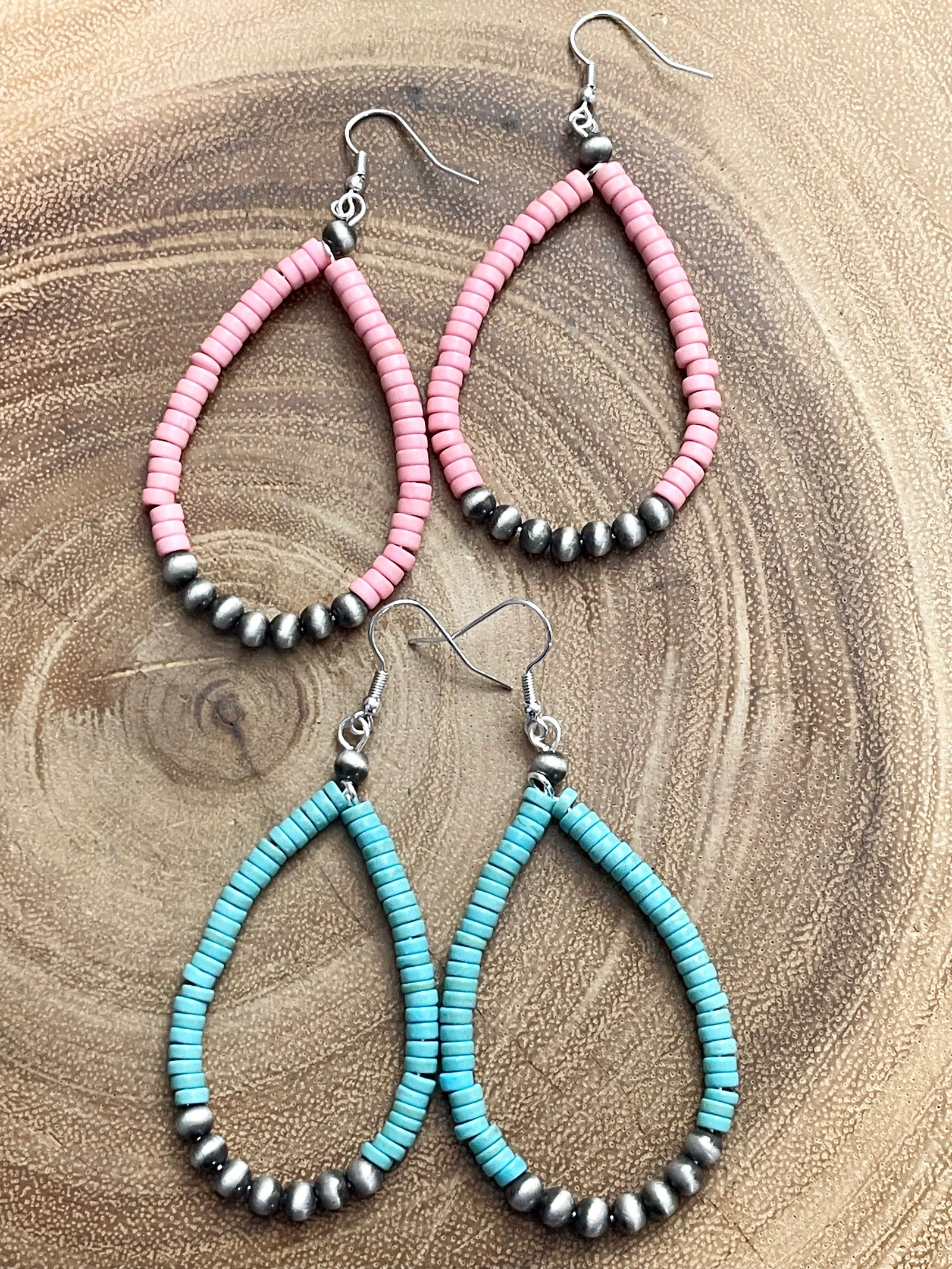 Parody Cylinder Bead Center Navajo Teardrop Earrings - 3"