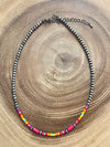 Brittany Fashion Navajo, Cylinder & Seed Bead Necklace - 16" - Pink Multi