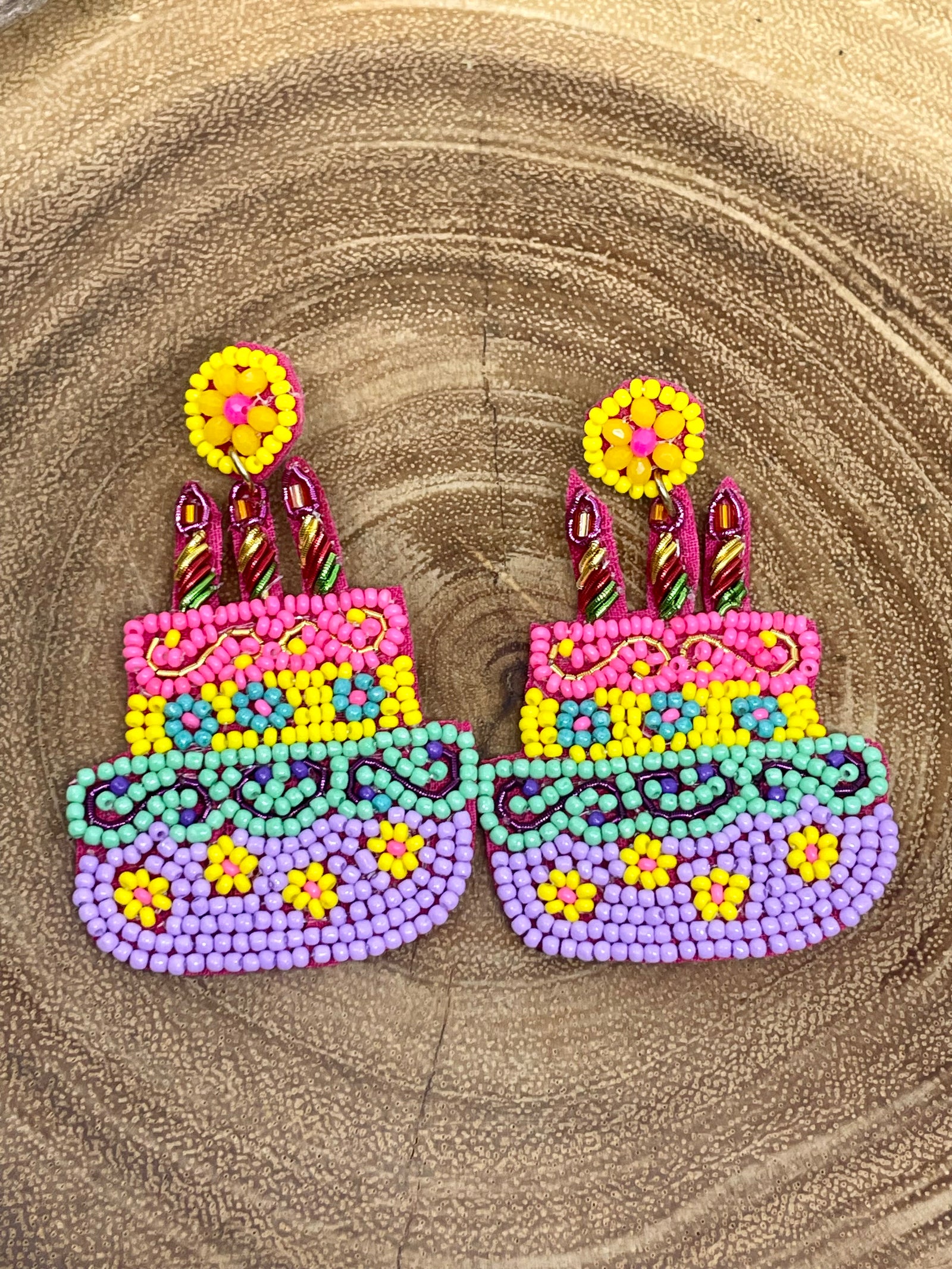 Birthday Girl Beaded Cake Earrings