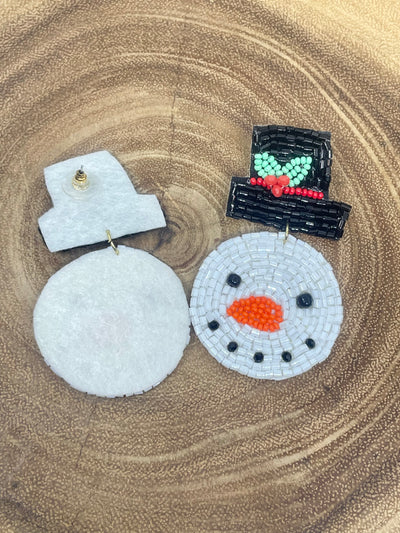 Frosty Beaded Snowman Earrings