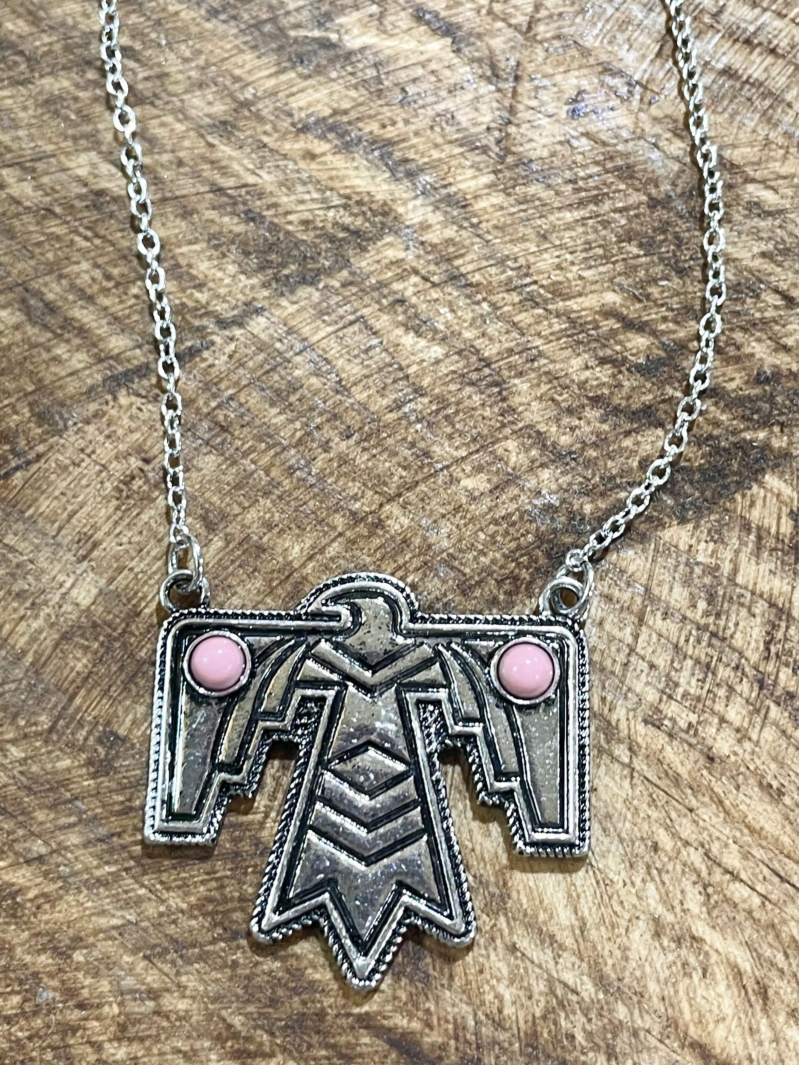 Finley Stamped Thunderbird Necklace - Pink