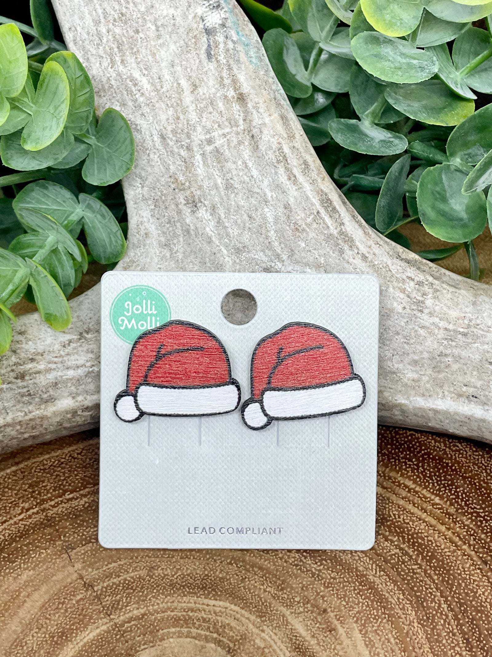 Secret Santa Wooden Hat Earrings