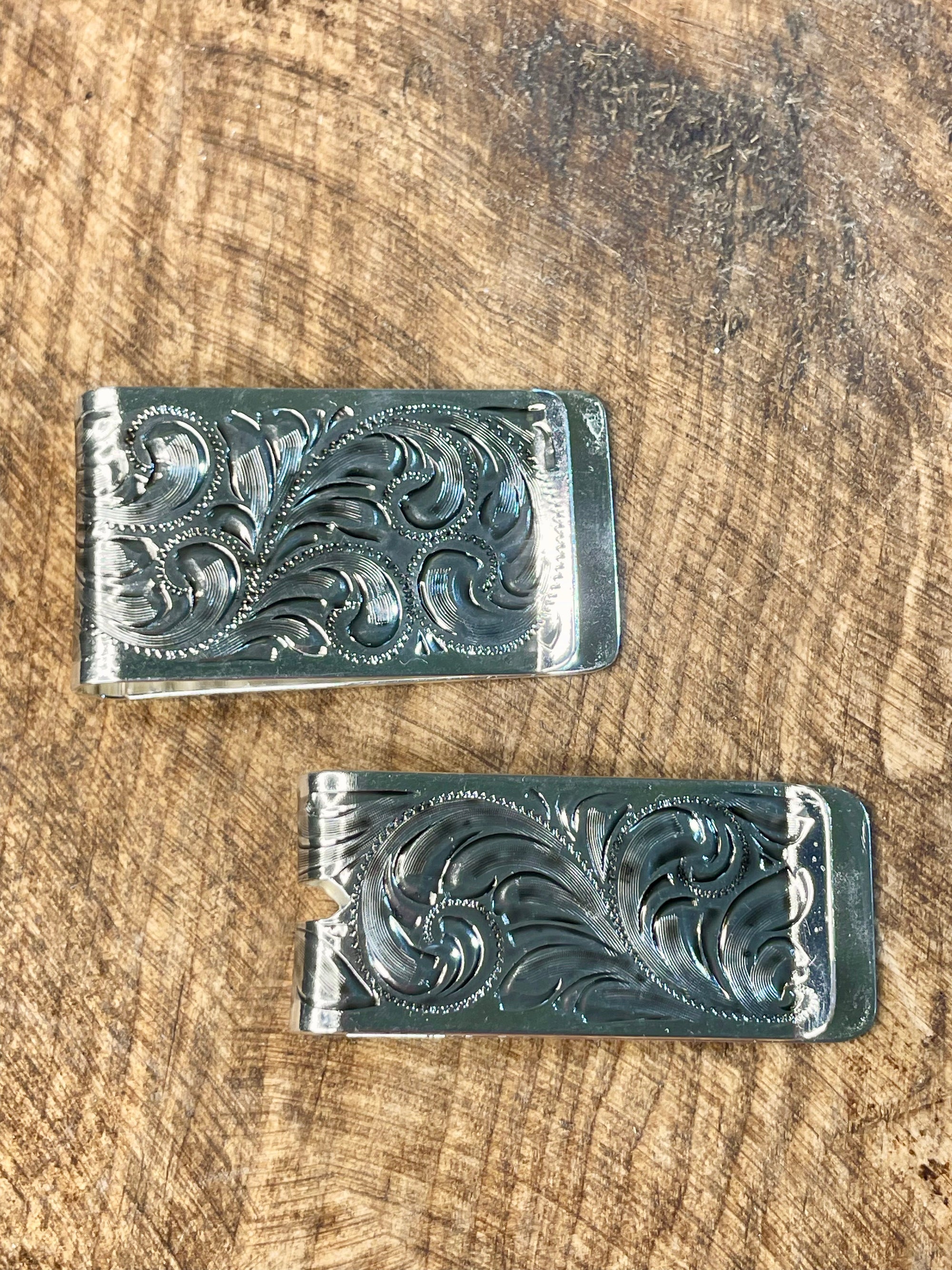 Fashion Silver Paisley Engraved Stamped Money Clip