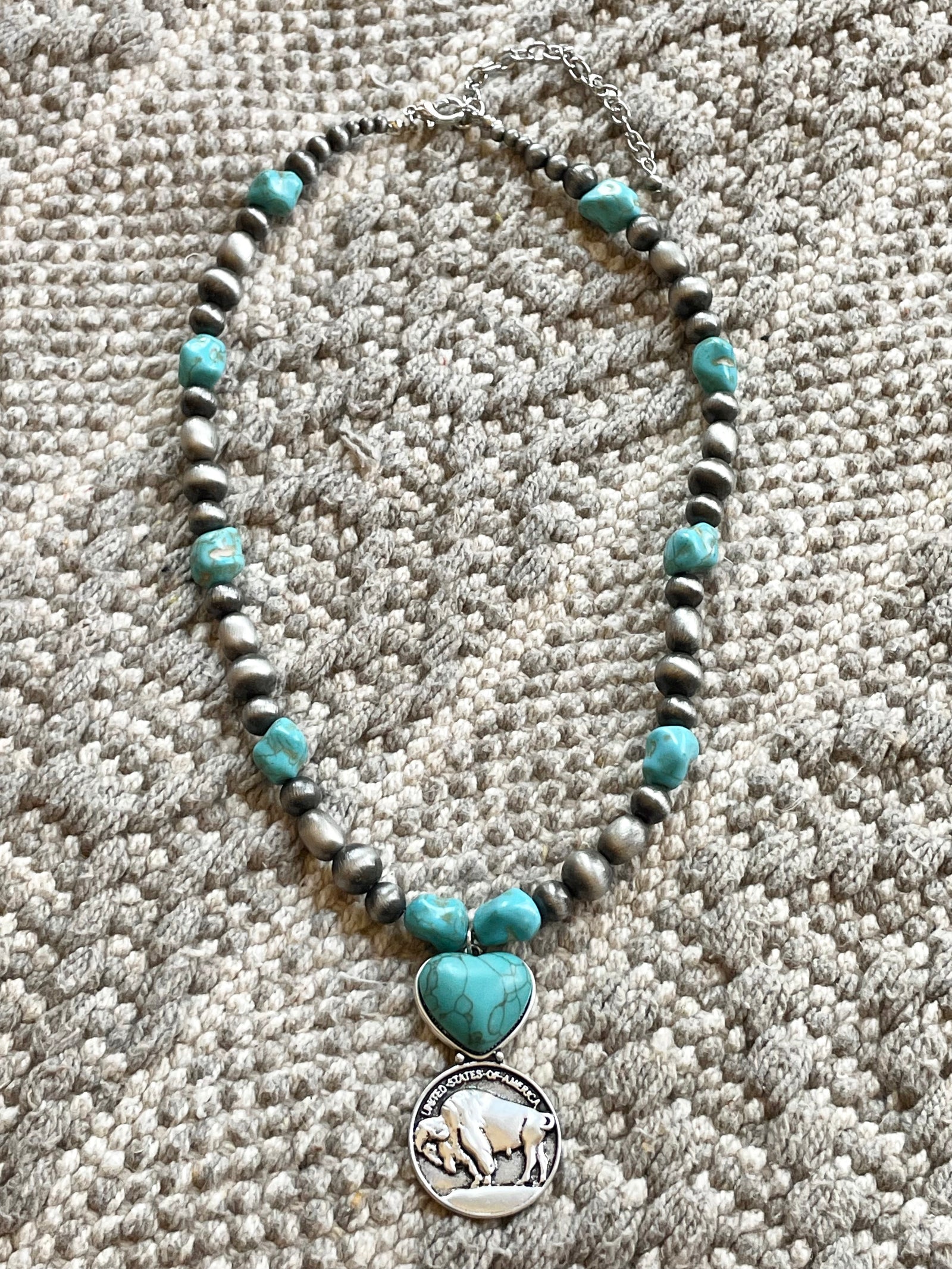 Lincoln Fashion Navajo Necklace With Heart Coin Pendant - 18"