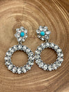 Daisy Circle Fashion Rhinestone Earrings - Turquoise