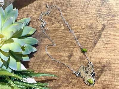 High Plains Green Stone Base Cactus Necklace & Earrings - 1.5"