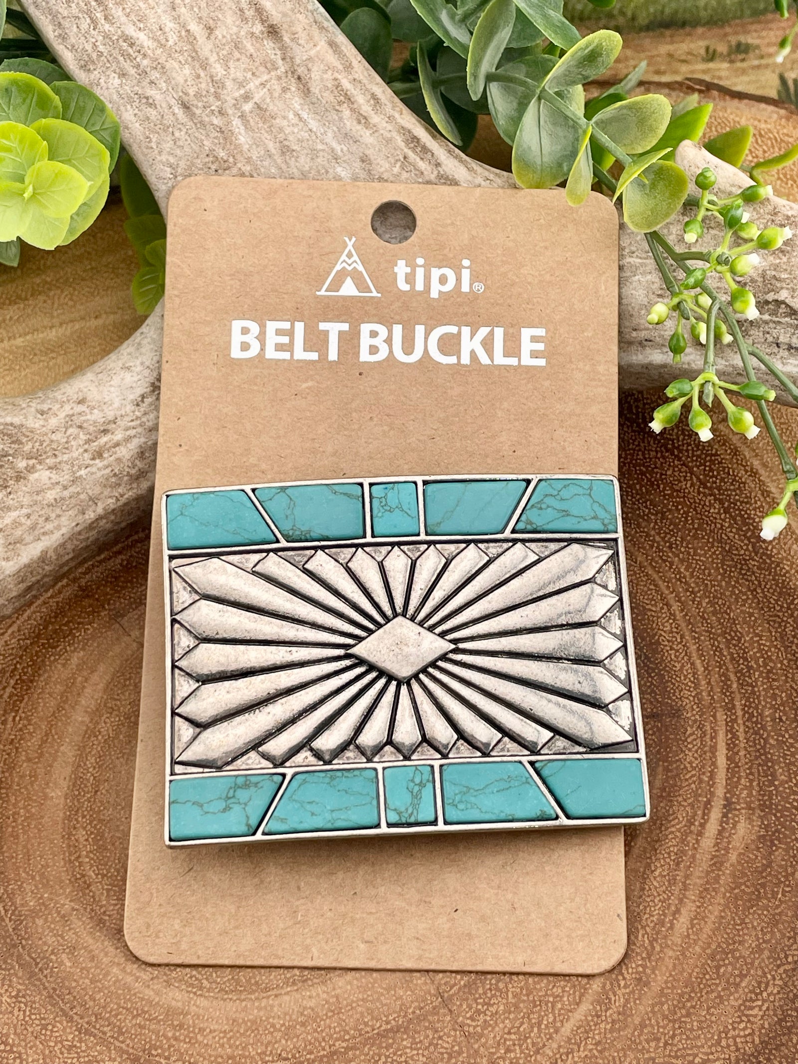 Ray of Sunshine Fashion Rectangle Concho Belt Buckle - Turquoise