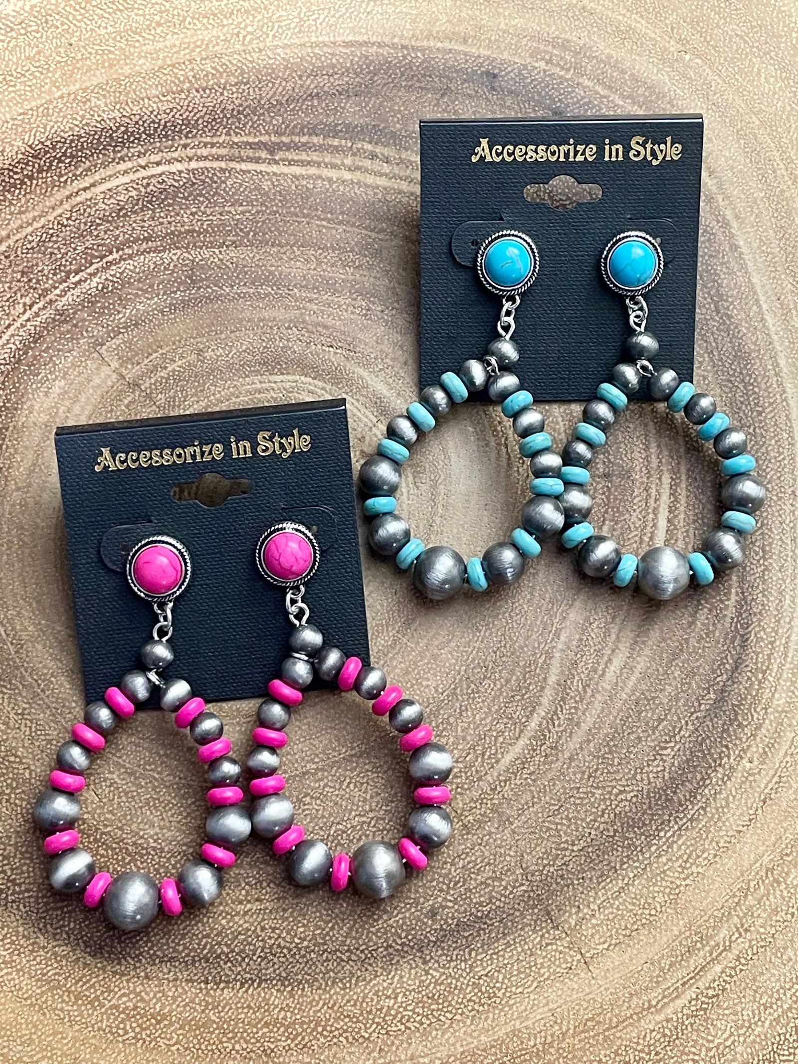 Lawson Round Stone Post Navajo & Bead Teardrop Earrings - 2.5"