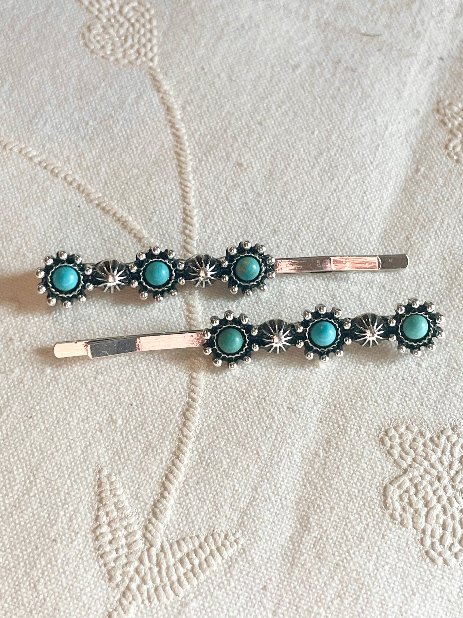 Blake 3 Stone Silver Hair Pin Set - Turquoise