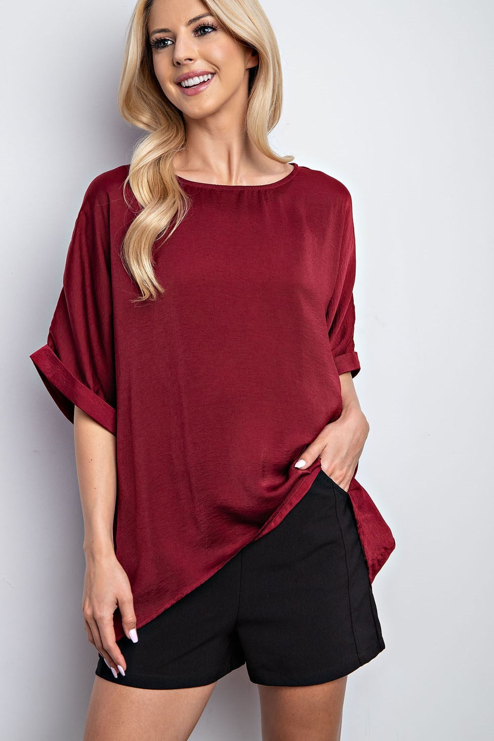 Cuffed Dolman Sleeve Blouse