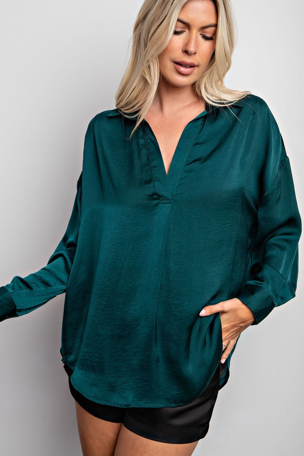 Long Sleeved Collared Blouse