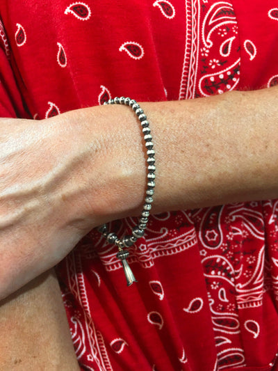 Saguaro Flute Blossom Navajo Stretch Bracelet - Four Centered 6mm Beads