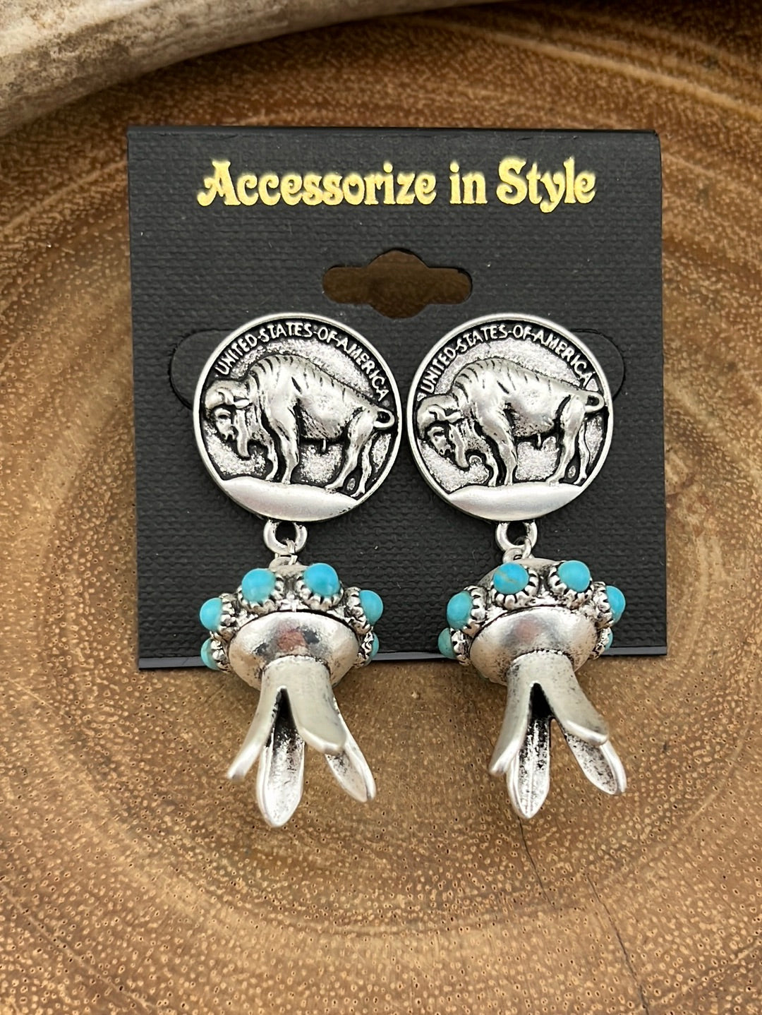 Thurston Fashion Buffalo Coin Post Flute Blossom Drop Earrings