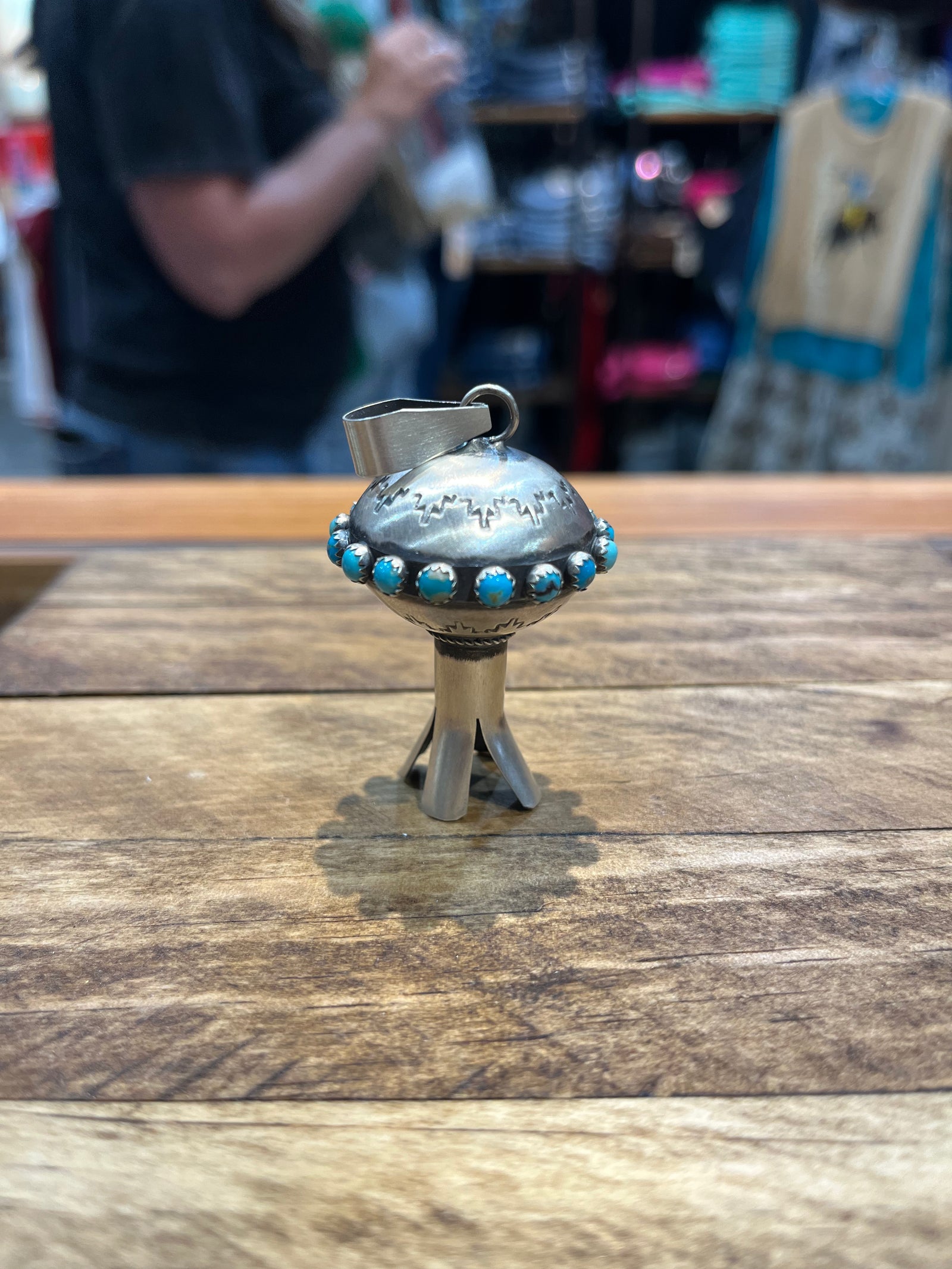 Alpine Large Sterling Kingman Flute Blossom with Turquoise