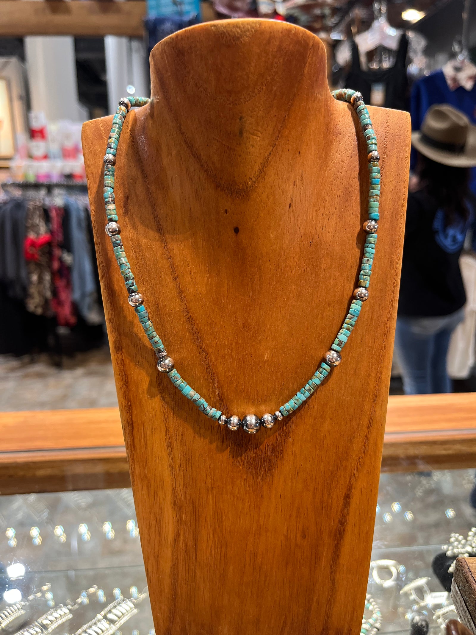 Stanley Sterling Navajo Pearl & Turquoise Bead Necklace
