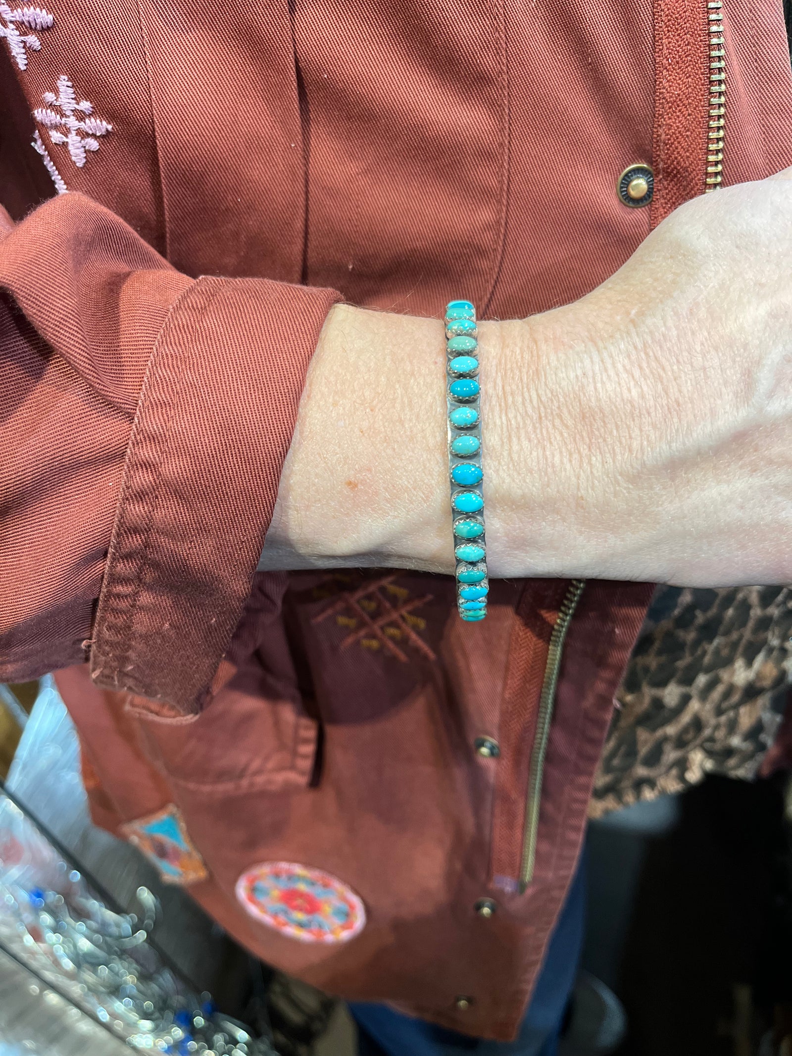 Gipson Turquoise Oval Surround Sterling Bracelet