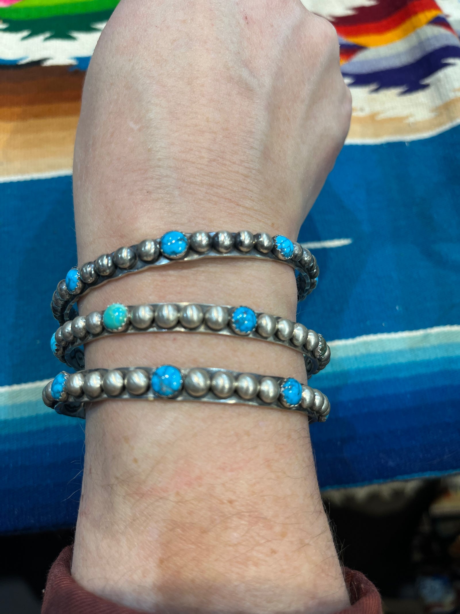 Lehigh Raised Bead & Turquoise Surround Sterling Bracelet