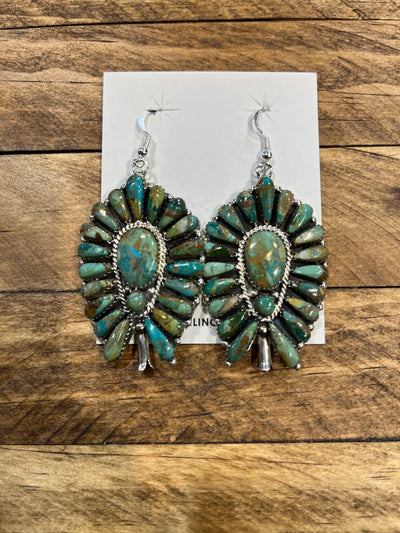 Reba Sterling Flute Blossom Cluster Fish Hook Earrings - Turquoise