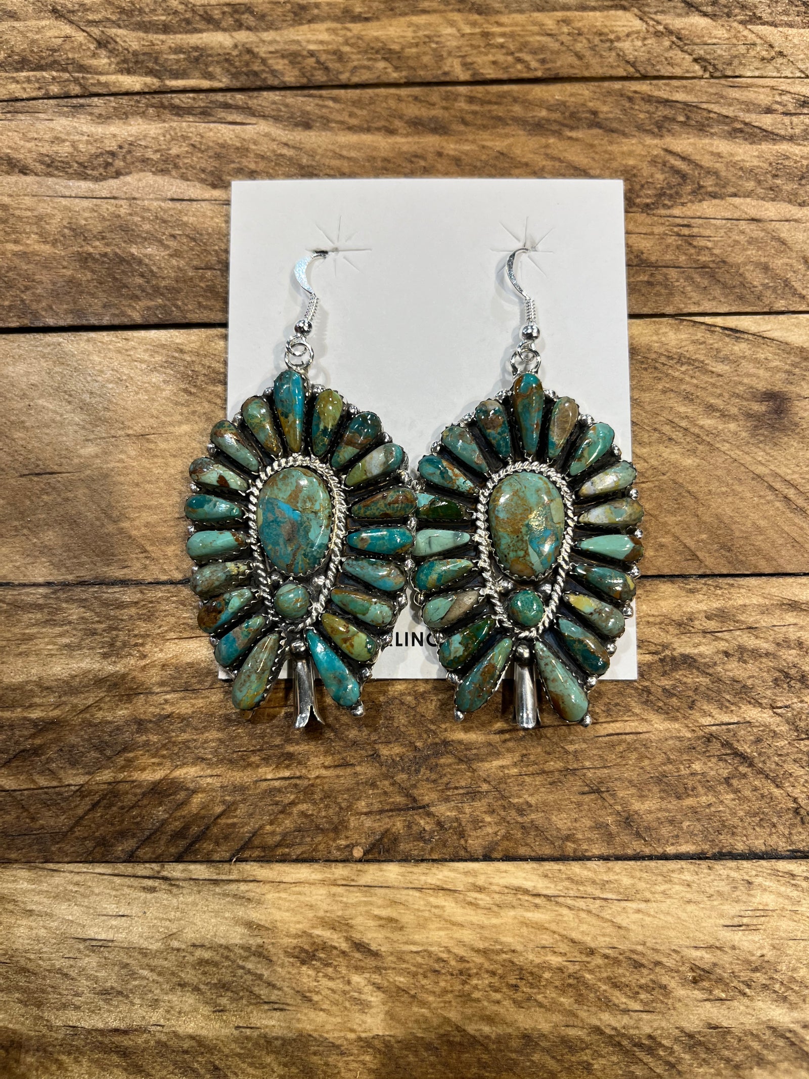 Reba Sterling Flute Blossom Cluster Fish Hook Earrings - Turquoise