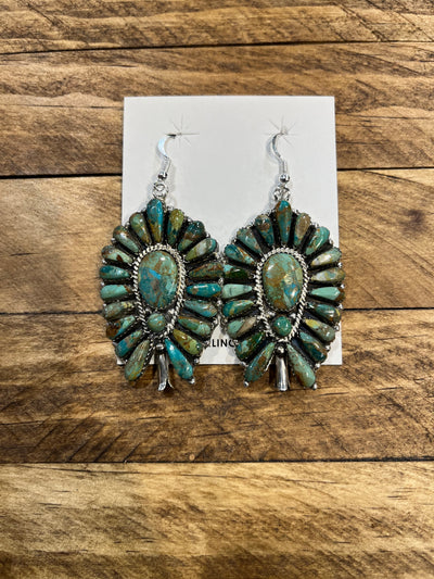 Reba Sterling Flute Blossom Cluster Fish Hook Earrings - Turquoise