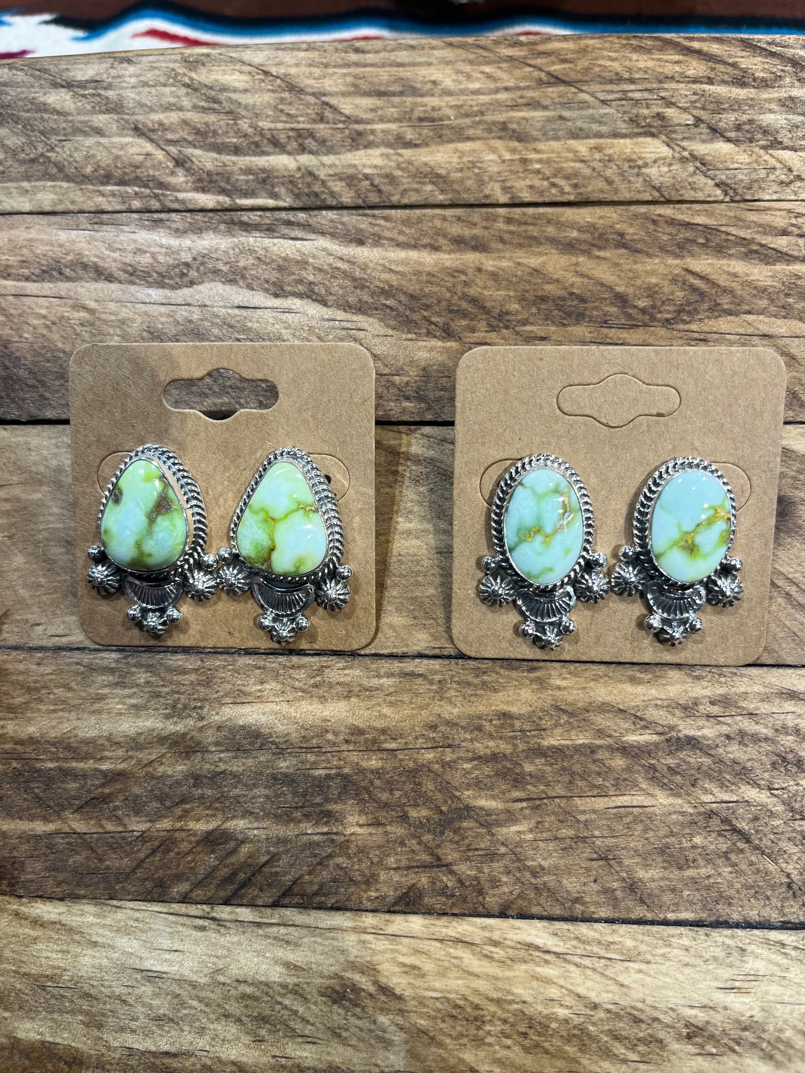 New Orleans Sterling Framed Green Turquoise Earrings