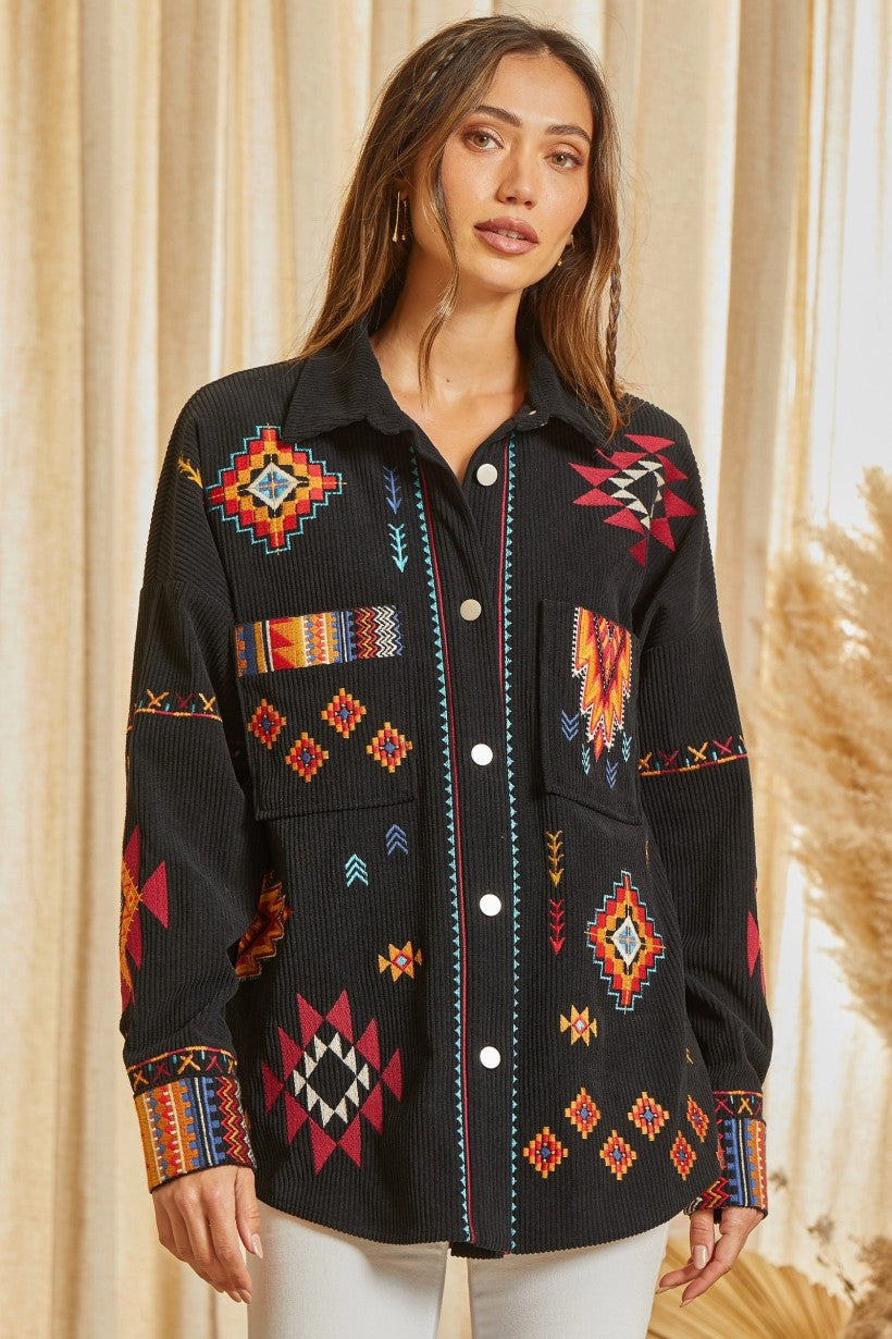 Aztec Embroidered Cord Jacket