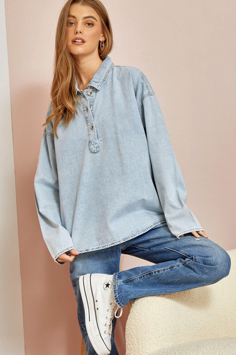 Denim Casual Collared Shirt