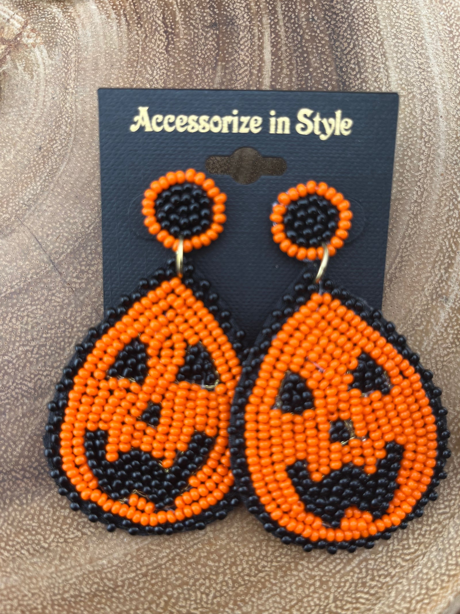 Beaded Teardrop Jack O Lantern Earrings