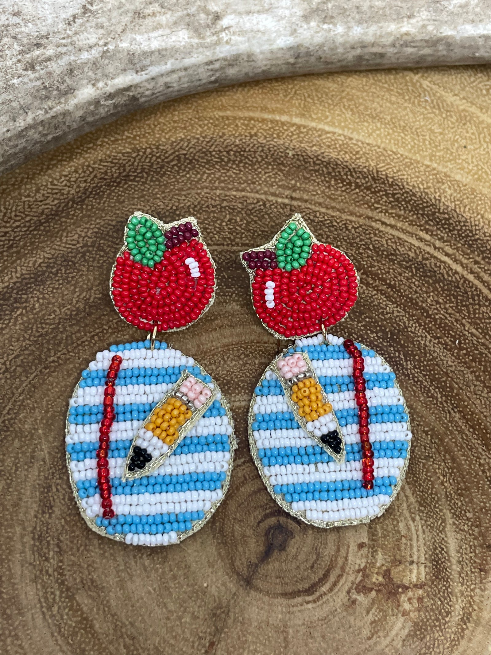 Apple of My Eye Beaded Teacher Earrings