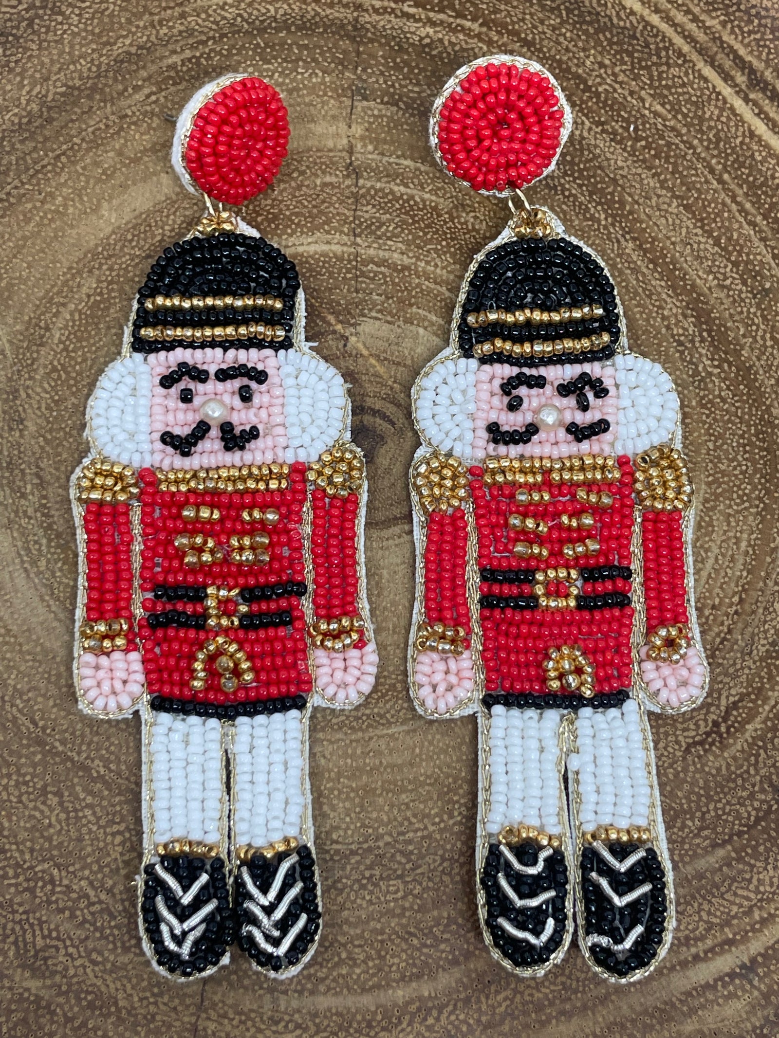 Black Hat Beaded Nutcracker Earrings - 4"
