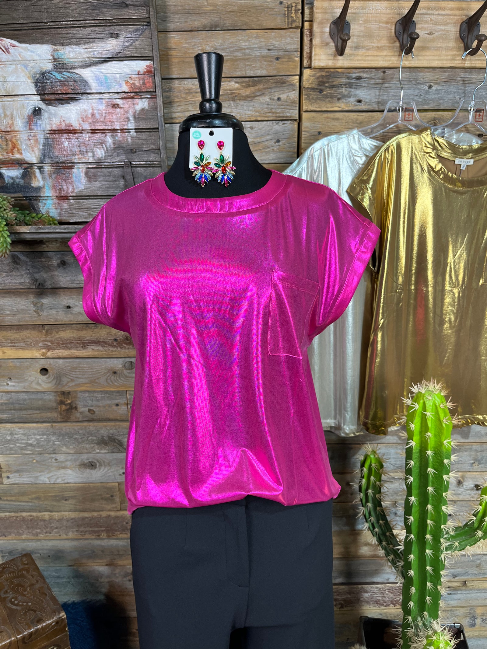 LIbby Short Sleeve Metallic Top