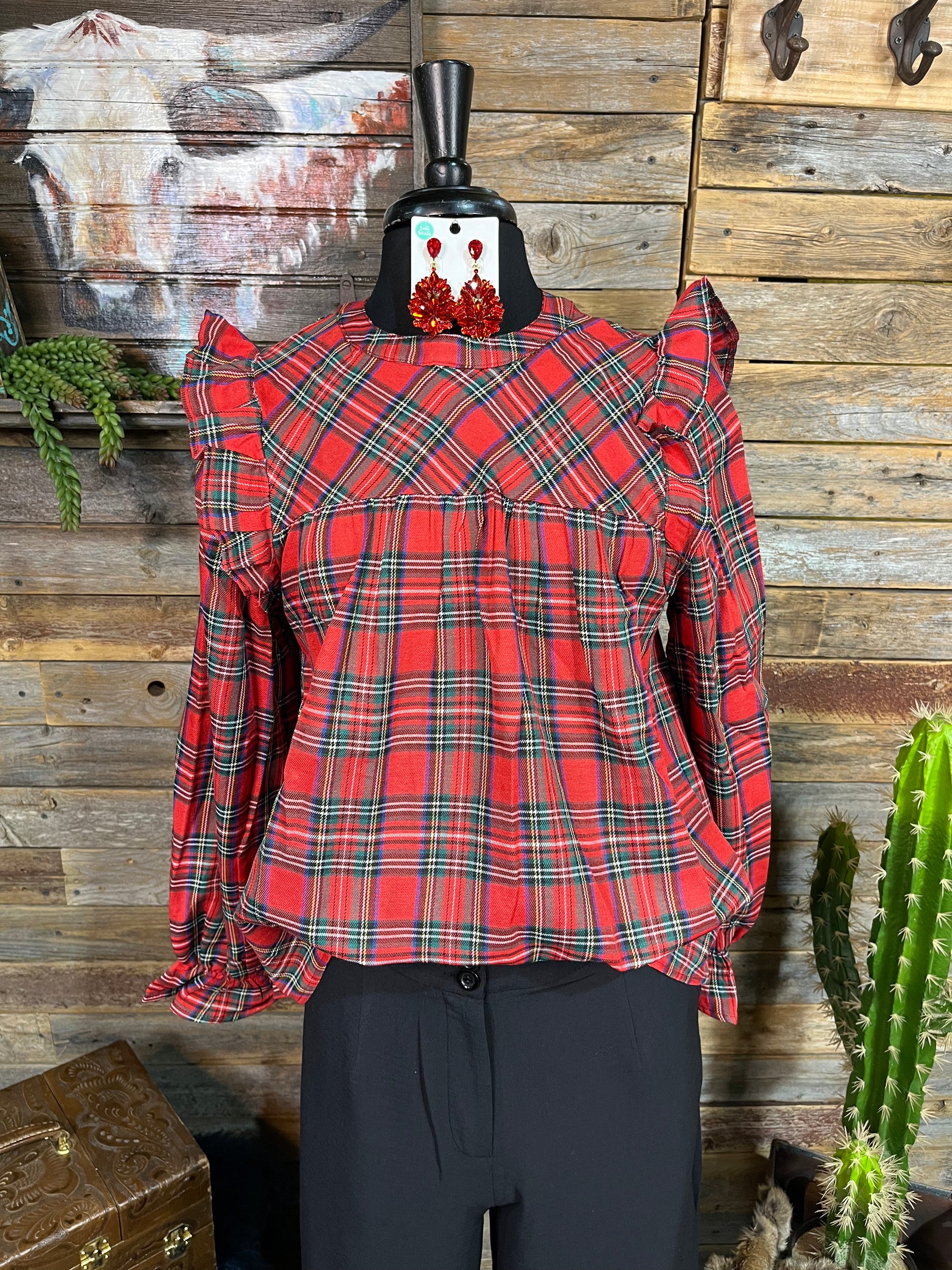 Ruffle plaid top shop