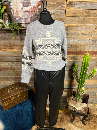 Aztec Graphic Printed Cozy Knit Sweater Top